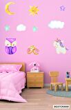 Bizerk Görsel Sevimli Baykuş Unicorn Aydede Yıldız Çocuk/Bebek Odası Kreş Anaokulu Duvar Yapışkanı Sticker