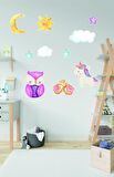 Bizerk Görsel Sevimli Baykuş Unicorn Aydede Yıldız Çocuk/Bebek Odası Kreş Anaokulu Duvar Yapışkanı Sticker
