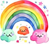 Bizerk Görsel Sevimli Bulut Yıldız ve Gökkuşağı Çocuk/Bebek Odası Kreş Anaokulu Duvar Sticker