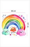 Bizerk Görsel Sevimli Bulut Yıldız ve Gökkuşağı Çocuk/Bebek Odası Kreş Anaokulu Duvar Sticker