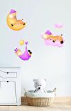 Bizerk Görsel Uykucu Zürafa Ay Bulut Salıncak Yıldız Çocuk/Bebek Odası Kreş Anaokulu Duvar Sticker