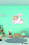 Bizerk Görsel Pembe Bulutun Üzerinde Uyuyan Sevimli Bebek Oyuncak Ayı Cam Kapı Duvar Sticker Seti