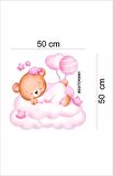 Bizerk Görsel Pembe Bulutun Üzerinde Uyuyan Sevimli Bebek Oyuncak Ayı Cam Kapı Duvar Sticker Seti