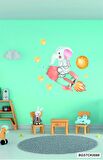 Bizerk Görsel Sevimli Uzay Mekik Fil Gezegen ve Yıldız Bebek/Çocuk Odası Duvar Kapı Cam Sticker Seti