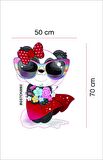 Bizerk Görsel Gözlük  Çiçek Kırmızı Elbiseli  Ayıcık Bebek/Çocuk Odası Duvar Kapı Cam Sticker Seti