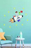 Bizerk Görsel Uzay Mekik Astronot Yıldız  Çocuk/Bebek Odası Kreş Anaokulu Duvar Kapı Cam Sticker