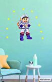 Bizerk Görsel Karikatür Sevimli Astronot ve Yıldız Çocuk/Bebek Odası Kreş Anaokulu Duvar Kapı Cam Sticker