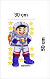 Bizerk Görsel Karikatür Sevimli Astronot ve Yıldız Çocuk/Bebek Odası Kreş Anaokulu Duvar Kapı Cam Sticker