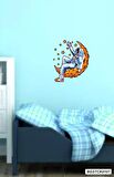 Bizerk Görsel Ay Çılgın Astronotun Düşü Yıldız Çocuk/Bebek Odası Kreş Anaokulu Duvar Kapı Sticker