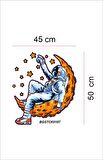 Bizerk Görsel Ay Çılgın Astronotun Düşü Yıldız Çocuk/Bebek Odası Kreş Anaokulu Duvar Kapı Sticker