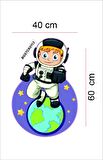 Bizerk Görsel Gezegen Astronot Uzay Yıldız Çocuk/Bebek Odası Kreş Anaokulu Duvar Kapı Sticker