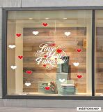 Bizerk Görsel  Sevgililer Günü  Love Forever Beyaz Kalpler Vitrin Sticker Folyo