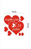 Bizerk Görsel Sevgililer Günü 14Şubat Valentine's Day Melekli Kırmızı Kalpler Vitrin Sticker Folyo