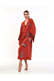 Müslin Kimono %100 Pamuklu Leopar Desenli Bornoz Kaftan Sabahlık