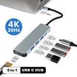 5in1 Type-c to USB Hub 5 Port Çoklayıcı Laptop Macbook Air için Uyumlu Çoğaltıcı USB 3.0/HDMI/TYPE-C