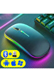 Şarjlı Kablosuz Mouse Bluetooth\2.4ghz RGB Işıklı Sessiz Tıklama Tablet Telefon Bilgisayar Uyumlu