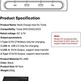 Tesla Model 3/Y için USB Şarj Cihazı - Çoklu Bağlantı Noktası ve Mavi LED Işıklı USB Hub