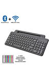 Bluetooth Klavye +2.4Ghz Kablosuz Kendinden Standlı Tablet Telefon Tv PC Android IOS Windows Numerik