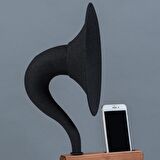 Akustik Gramofon Krem Ahşap Gövde / Siyah Metal Başlık