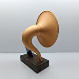 Akustik Gramofon Eskitme Gold Ahşap Gövde / Sarı Metal Başlık