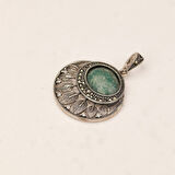 Gümüş Zincirli  Yaprak Desenli Oltu Zümrüdü Kolye