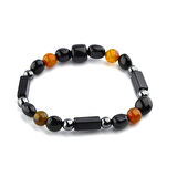 Oltu Taşı Hematit ve 4'lü Kaplan Gözü Kesme Bileklik