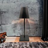 Konik Şapka Metal Şarjlı Masa Lambası Siyah