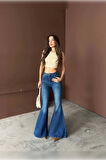Extra Geniş Paça Yüksek Bel Likralı İspanyol Jeans