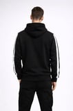 Erkek Şeritli Kapüşonlu Sweatshirt Oversize 3 Iplik Pamuklu - Siyah