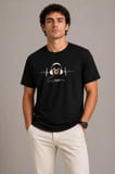 Erkek Müzik Temalı Baskılı Tişört Bisiklet Yaka Kısa Kol T-Shirt - Siyah