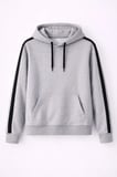 Erkek Şeritli Kapüşonlu Sweatshirt Oversize 3 Iplik Pamuklu - Gri