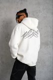 Erkek Nihilist Penguen Özel Tasarım Oversize Kapüşonlu Sweatshirt - Beyaz
