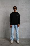 Erkek Oversize Sweatshirt – Siyah Renk  Ön Ve Sırt Baskılı, Üç İplik İçi Pamuklu Kumaş, Rahat Kalıp, Ribanalı Kışlık Sweat  Winagain Polizei Serisi - Siyah