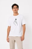 Erkek Kore Parmak Kalp Aşk Temalı Minimal Baskılı Tişört Yazlık Kısa Kol T-Shirt - Beyaz