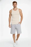 Erkek Fitilli Atlet Sıfır Yaka Slim Fit Arka Baskılı Spor Atlet - Krem