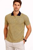 Erkek Pike Kumaş Polo Yaka Desenli Tişört Kısa Kol Yazlık T-Shirt - Sarı