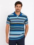 Erkek Çizgili Polo Yaka Tişört Kısa Kol Yazlık T-Shirt Regular Fit - Mavi