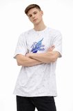 Erkek Asit Yıkamalı Oversize Tişört Future Worlds Baskılı Bisiklet Yaka Kısa Kollu Streetwear %100 Pamuk Street Style T-Shirt - Beyaz