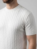 Erkek Yazlık Triko Dokuma Tişört Kısa Kol Bisiklet Yaka Örgü Desenli T-Shirt - Beyaz