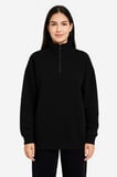 Üç İplik Dık Yaka Yarım Fermuarlı SweatShirt - Siyah