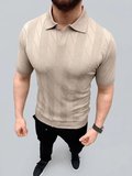 Erkek Yazlık Triko Dokuma Tişört Kısa Kol Polo Yaka T-Shirt - Bej