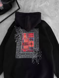 Uzun Kol Kapşonlu Ön Ve Arka Baskılı SweatShirt - Siyah