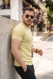 Erkek Örgü Desen Bisiklet Yaka Triko Tişört - %100 Pamuk Akrilik