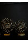 Dekoratif 2’li Metal Kaplama Gold Güneş Motif Biblo, Ev, Ofis, Dekorasyon, Biblo, Obje