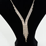 Biem Abiye Zirkon Su Yolu Taşlı Gold Renk Kolye Küpe Set