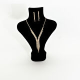 Biem Abiye Zirkon Su Yolu Taşlı Gold Renk Kolye Küpe Set