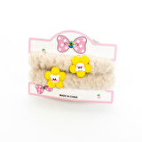 Biem Peluş İkili Çİçekli Simit Toka Krem