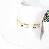 Biem İnce Charmlı Gold Renk Çelik Bileklik