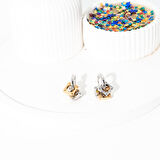 Biem İki Renkli Kare Detaylı Halka Çelik Küpe