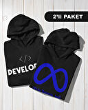  Yazılımcılara Özel Meta Baskılı Kangru Sweat (2'li Paket), Unisex, Regular Hoddie